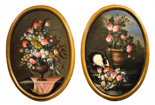 Pair of floral still lifes - Francesco Lavagna (1684-1724)